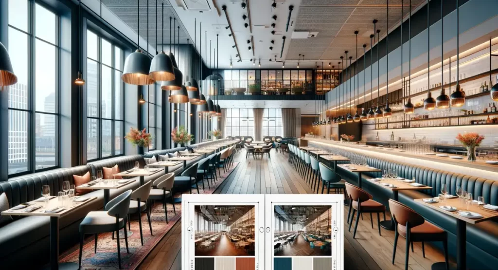 The image focuses on the practical aspects of the space, highlighting efficient and accessible dining areas designed for customer comfort and operational efficiency. 
