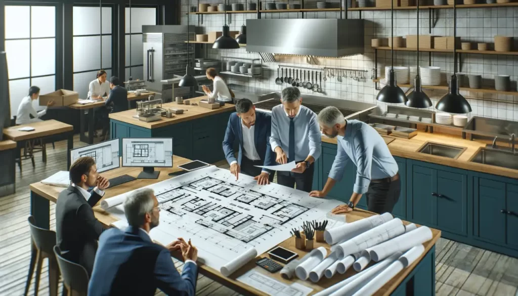 A detailed view of a commercial kitchen design process